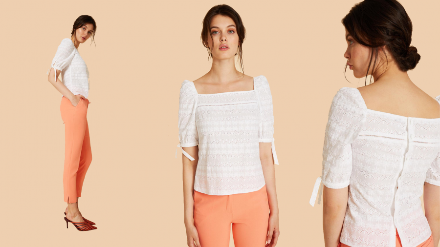 Blusa blanca de tejido calado de la colección de Pati Conde by Dandara