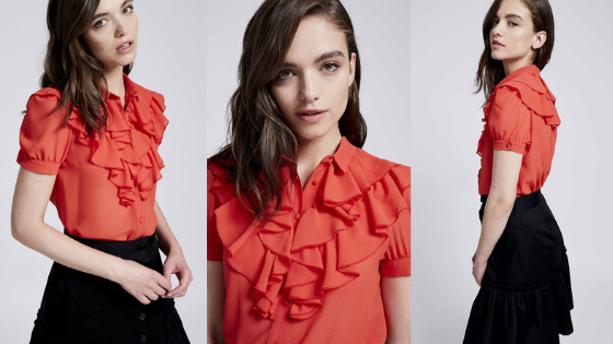 Blusa volantes de gasa en color rojo de la firma de Pati Conde