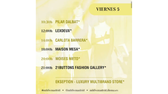 Programa desfiles MBFWM día 5 de Julio