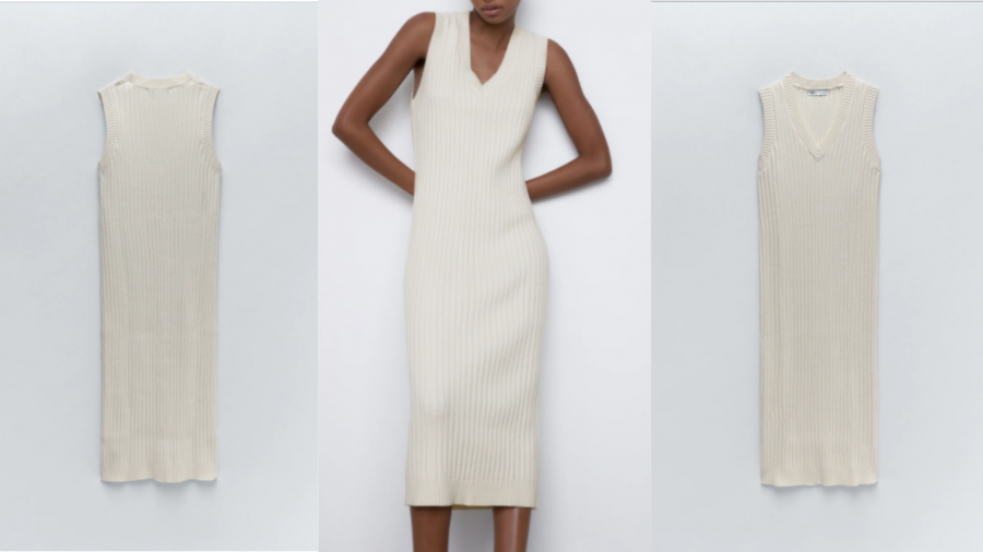 Vestido de punto midi de canale en color crudo de ZARA