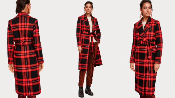 Abrigo estampado rojos y negros Maison Scotch