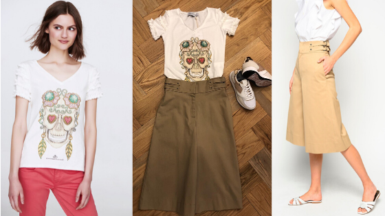Combinación de bermudas en Beige, con camiseta estampada de calavera de The Extreme Collection y deportivas de Hoff
