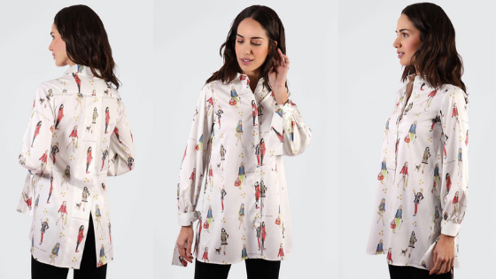 Blusa estampada con muñecas con chaquetas de la firma Made in Spain The Extreme Collection