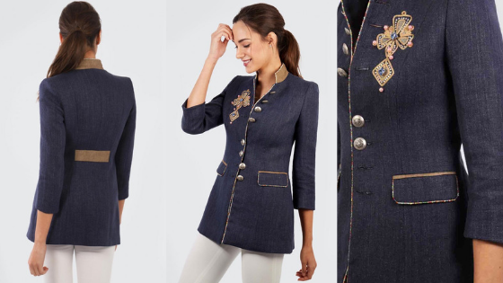 Casaca denim de cuello mao con bordado frontal de la firma Made in Spain The Extreme Collection