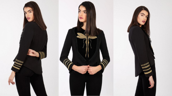 Chaqueta tipo Frac  negra con dorados de la firma The Extreme Collection