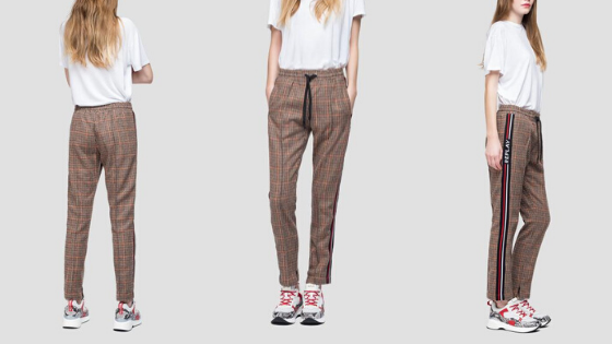 Pantalón estampado de cuadros con cinturilla elástica de Replay