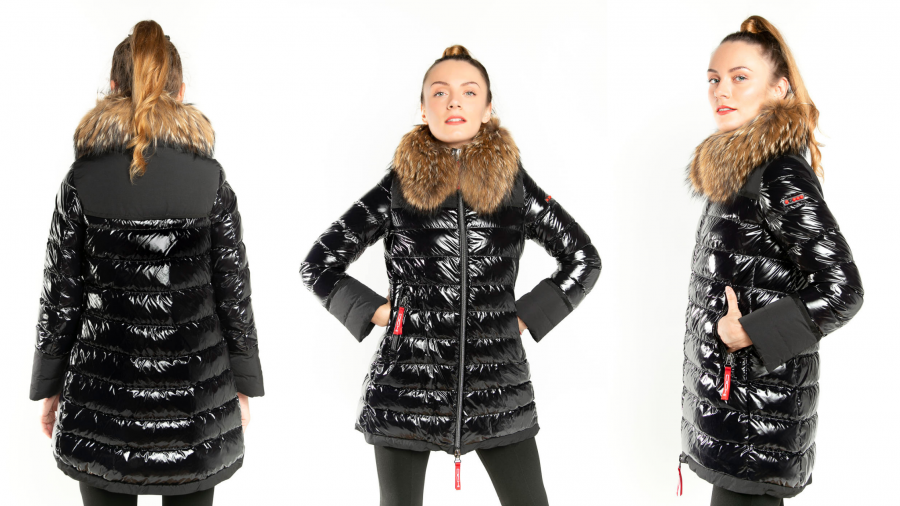 Parka con dos tejidos combinados y pelo en el cuello