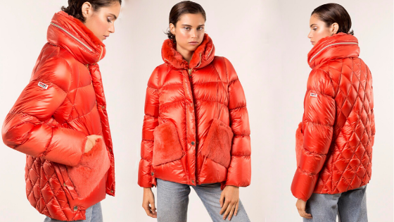 Parka corta naranja con bolsillos de pelo Dichi Collection