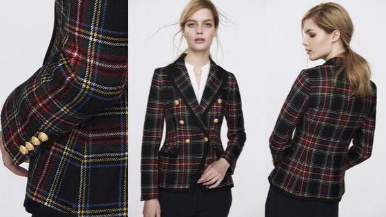 Blazer cruzada cuadros con vivos en marino