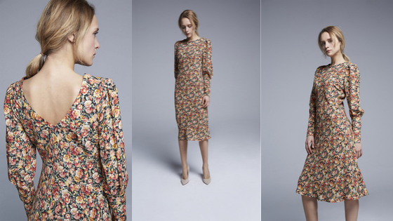 Vestido midi estampado flores, escote espalda.
