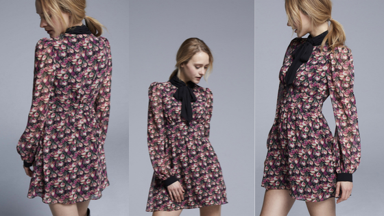 Vestido estampado tulipanes con puños y lazada cuello en negro de la colección de Pati Conde by Dándara